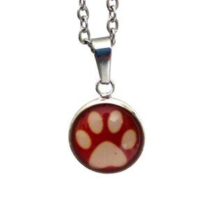 New Red Paw Print Pendant Necklace With 18" Stainless Chain Animal Lover Gift